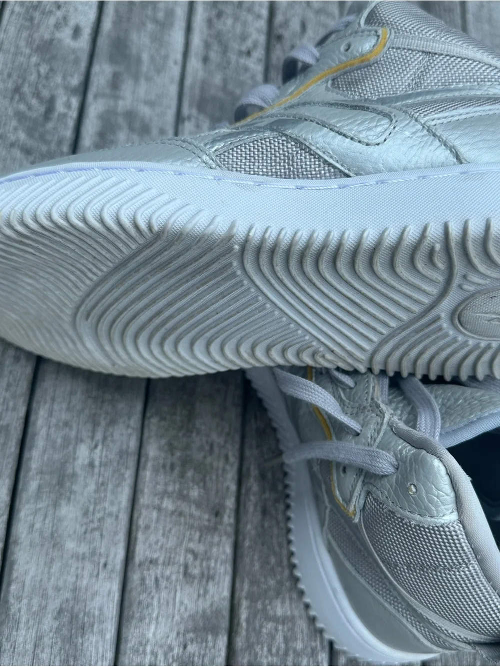 Reebok Silver Metallic High-Top Sneakers with Gold Accent